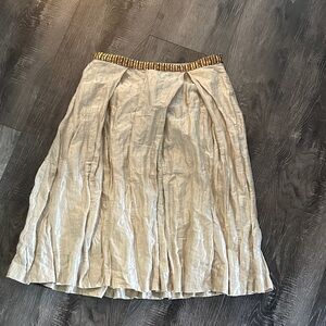 David Meister Shimmer Beige A-Line Skirt with Gold Accents